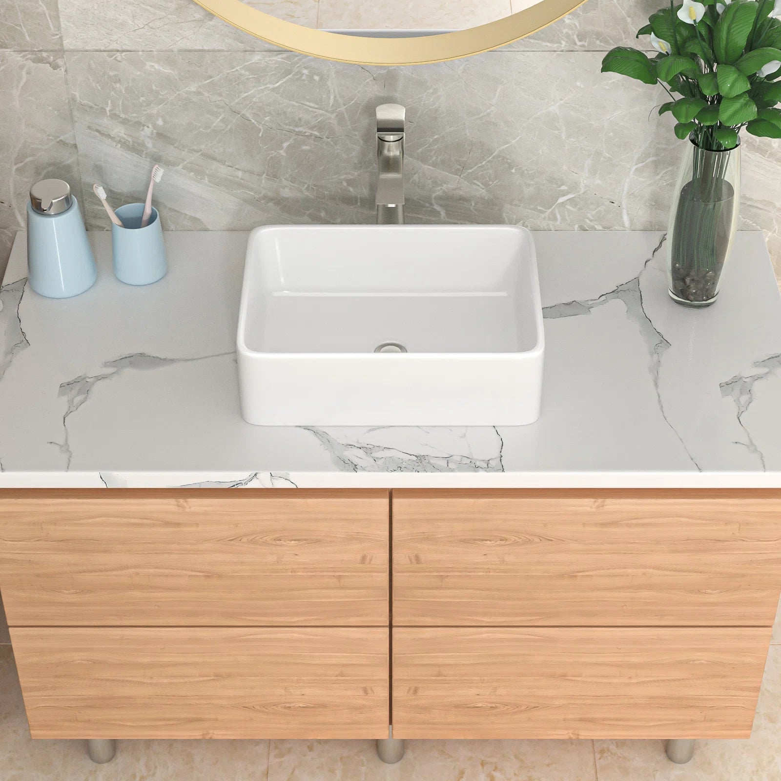 Lordear 19" x 15" White Ceramic Countertop Rectangle Vessel Bathroom Sink from Lordear