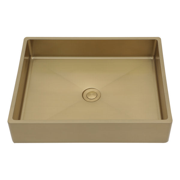 19in L X 15in W Stainless Steel Rectangular Bathroom Sink Above Couter Art Basin with Pop Up Drain-Brushed Gold from Lordear