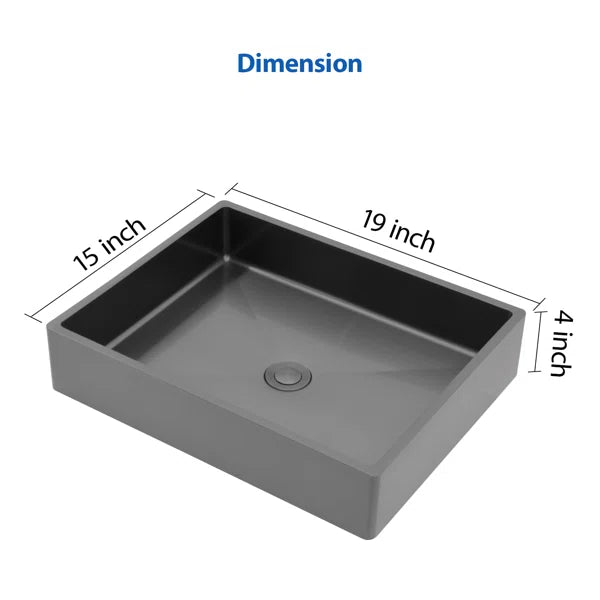 Lordear 19" × 15" Stainless Steel Rectangular Vessel Bathroom Sink with Pop-Up Drain from Lordear
