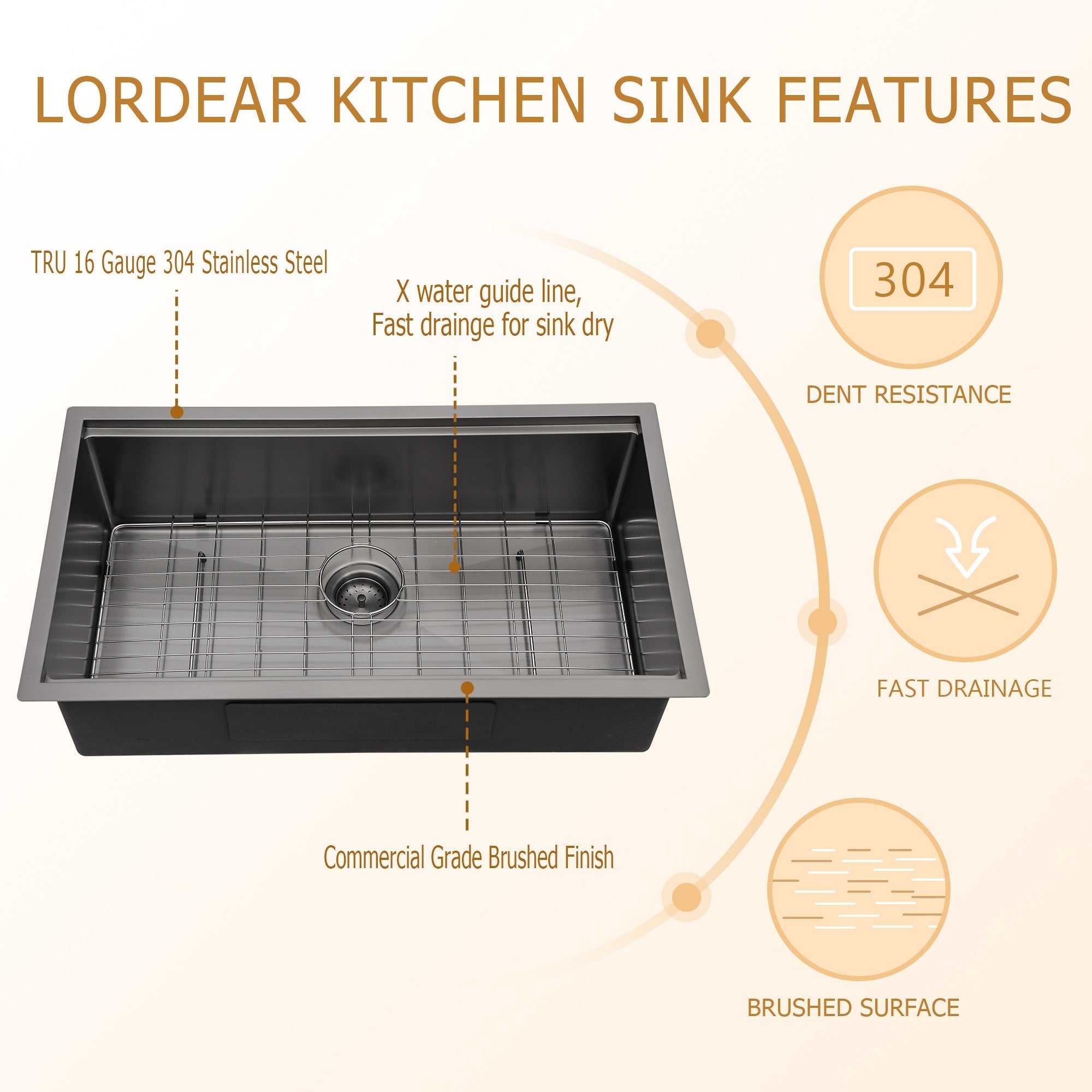 Lordear Stainless Steel Gunmetal Black Single Bowl Undermount Workstation Kitchen Sink from Lordear