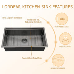 Lordear Stainless Steel Gunmetal Black Single Bowl Undermount Workstation Kitchen Sink from Lordear