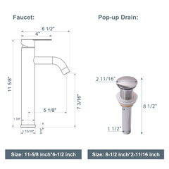 Lordear Clear Tempered Glass Bathroom Vessel Sink with Pop-up Drain