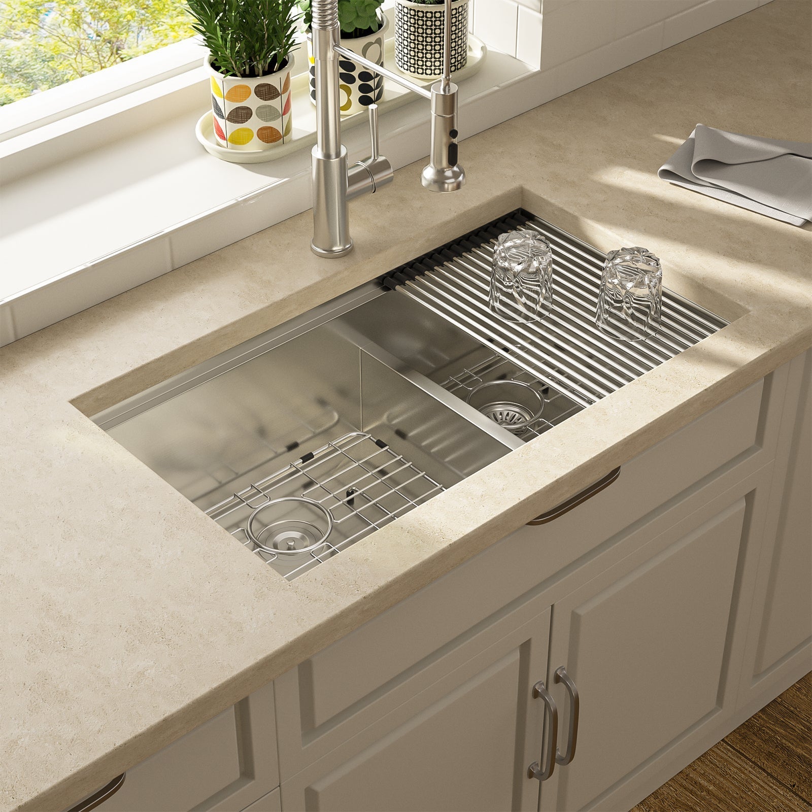 Lordear 33" Stainless Steel Double Bowl Undermount Low Divide Workstation Kitchen Sink  from Lordear