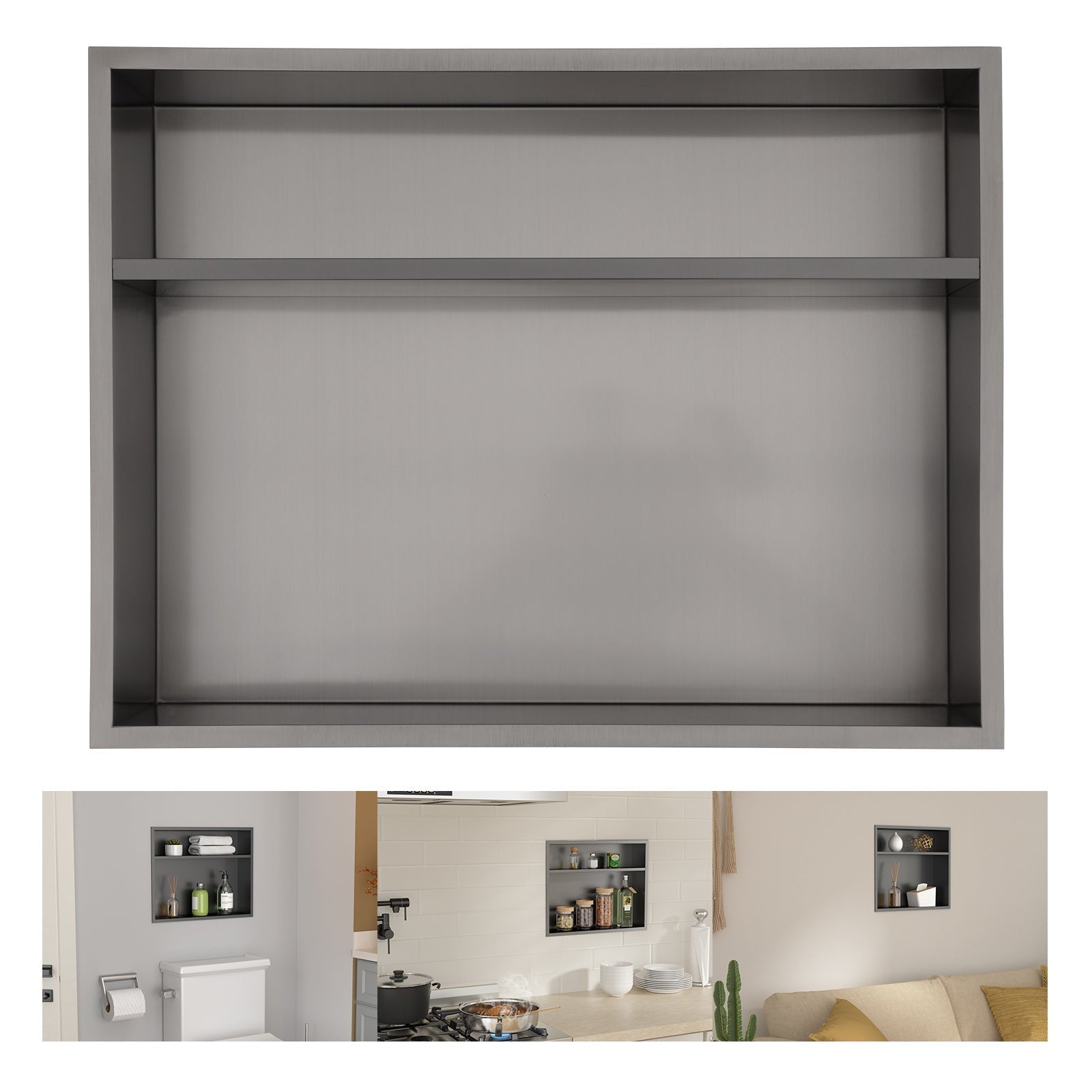 Lordear 18in x 14in Rectangle Two-Tier Shower Niche Black No Tile Needed Recessed Wall Niche Insert for Bathroom Storage from Lordear