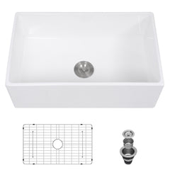 Lordear White Drop-in Single Bowel Fireclay Farmhouse Sink
