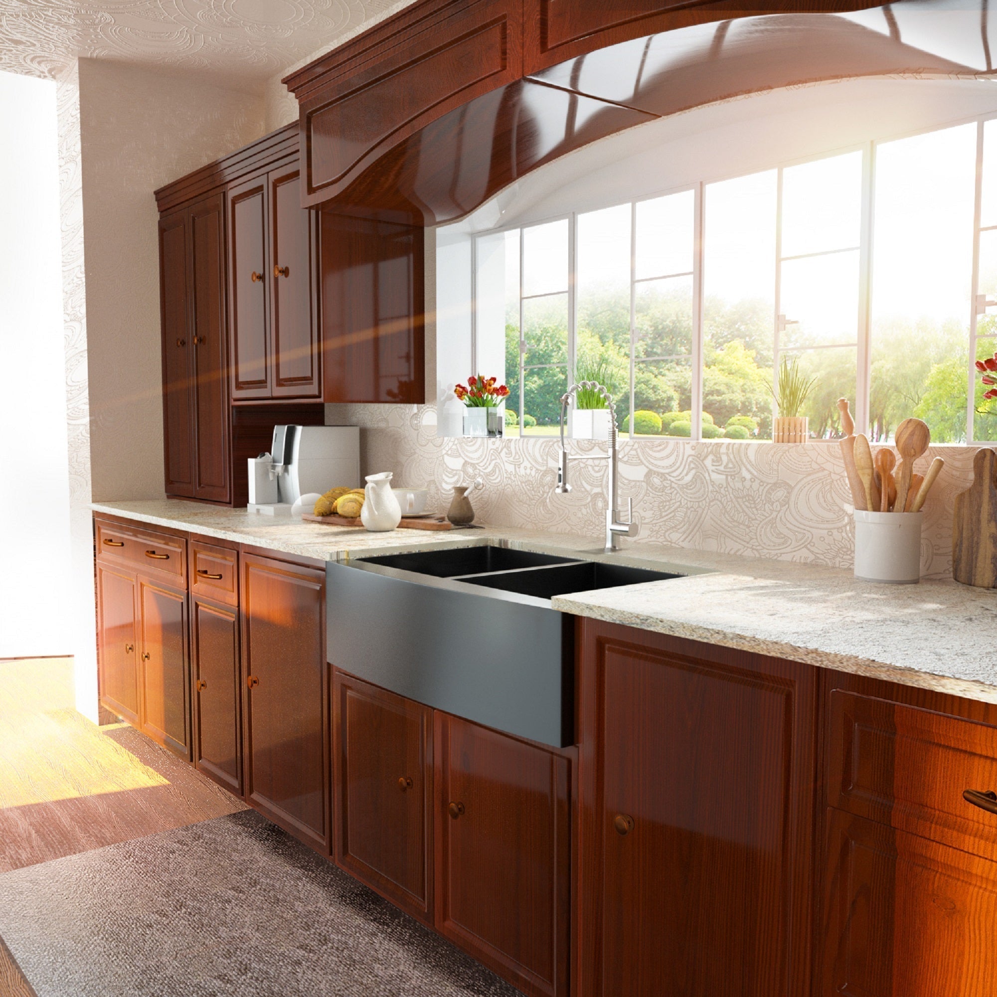 Lordear 36'' Stainless Steel Gunmetal Black Apron Front Double Bowl Farmhouse Kitchen Sink from Lordear