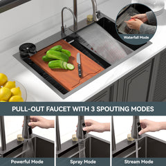 Lordear 33'' Stainless Steel Drop In Waterfall Single Bowl Workstation Kitchen Sink  from Lordear