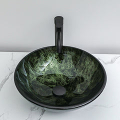 Lordear 16.5'' X 16.5'' Tempered Glass Bathroom Vessel Sink with Faucet and Pop-up Drain