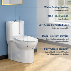 Lordear White Ceramic Comfortable Seat Height One Piece Toilet