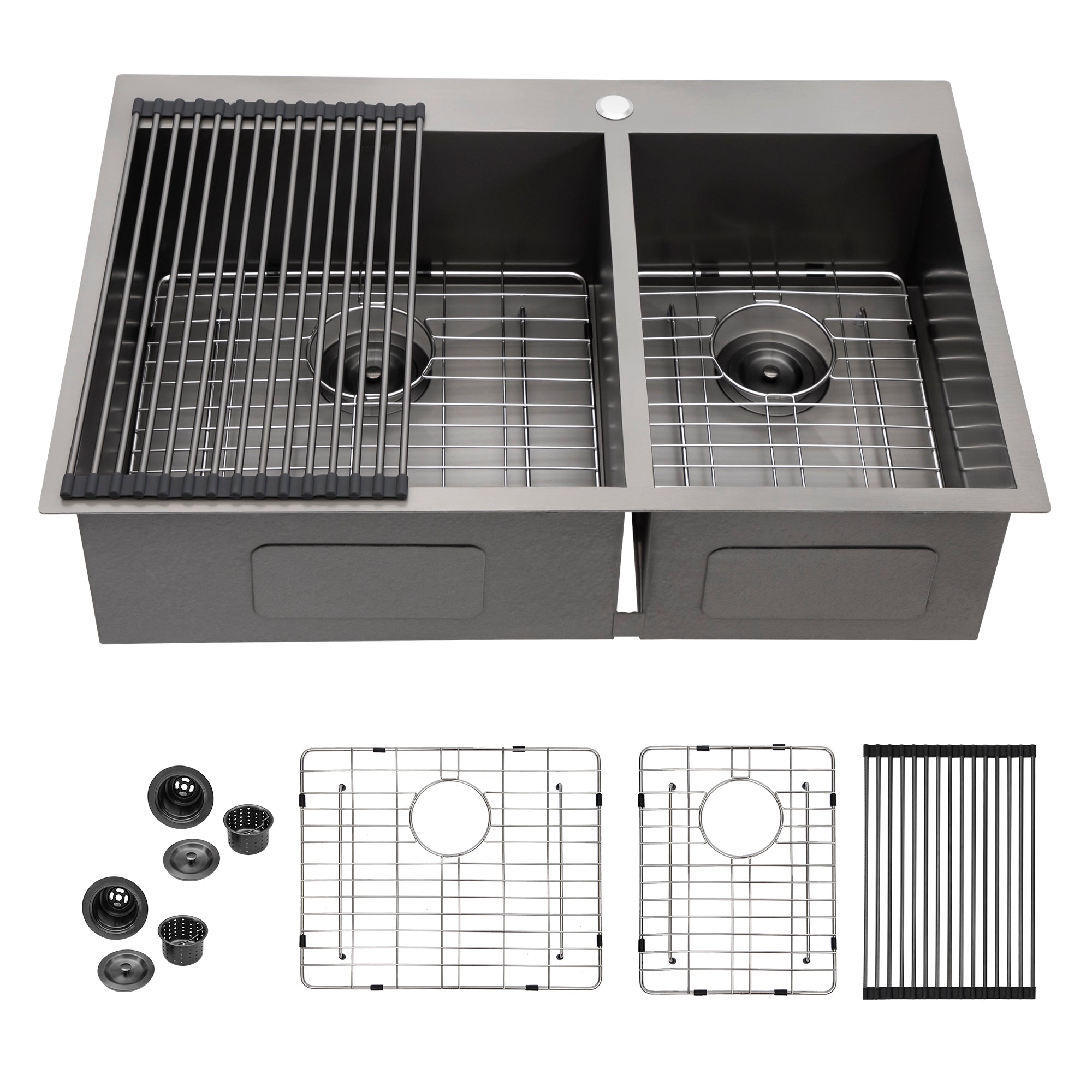 Lordear 33" x 22" Stainless Steel Black 60/40 Double Bowl Drop-In Kitchen Sink from Lordear