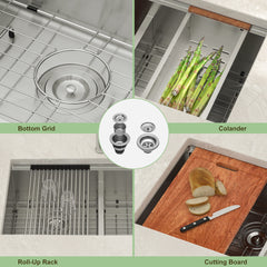 Lordear 32" L x 19" W Undermount Stainless Steel Kitchen Sink, Low Divider Ledge Workstation Single Bowl Sink with Full Accessories