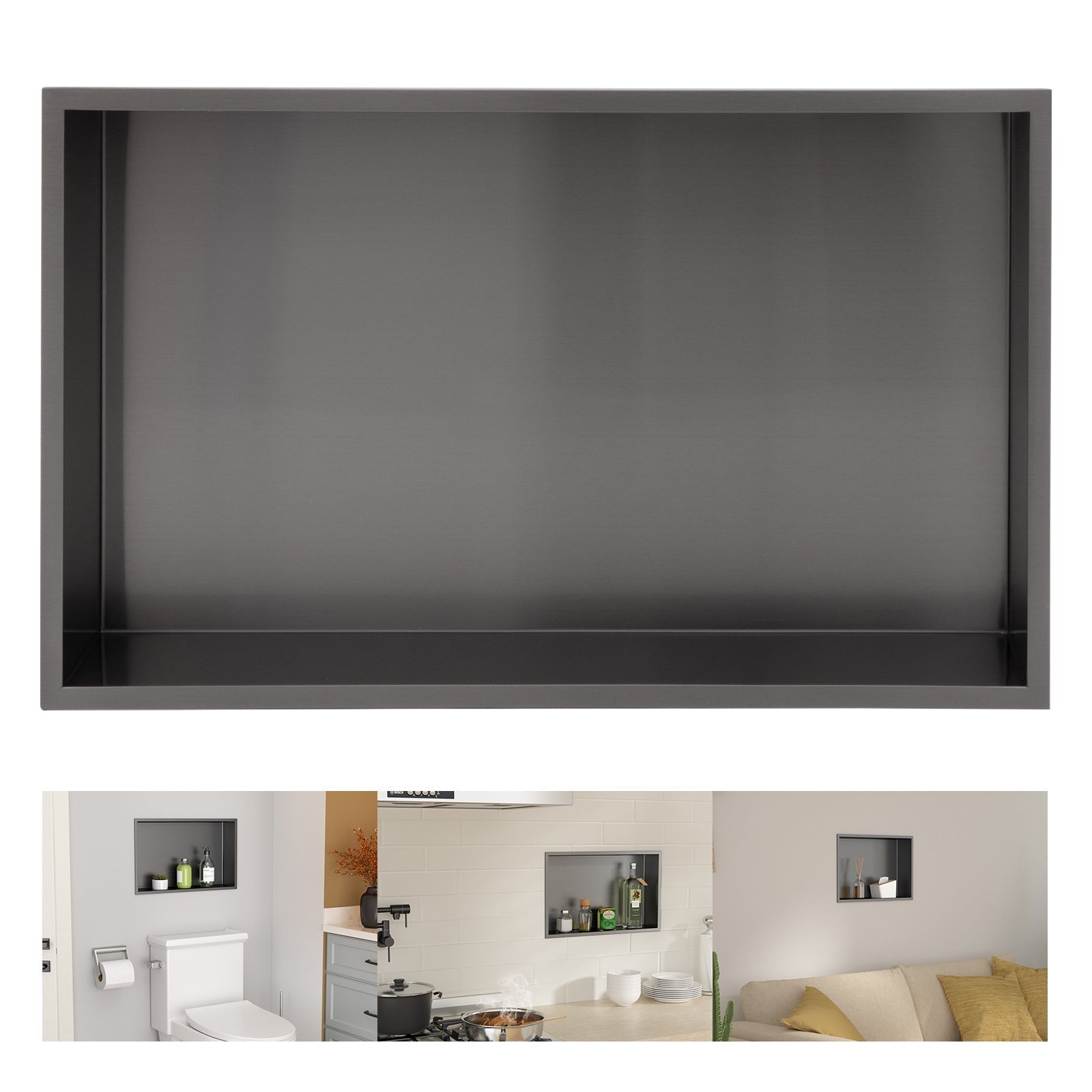 Lordear Shower Niche 18" x 14"/20" x 12" Rectangle Bathroom Niche Black No Tile Needed Recessed Wall Niche Insert for Storage from Lordear