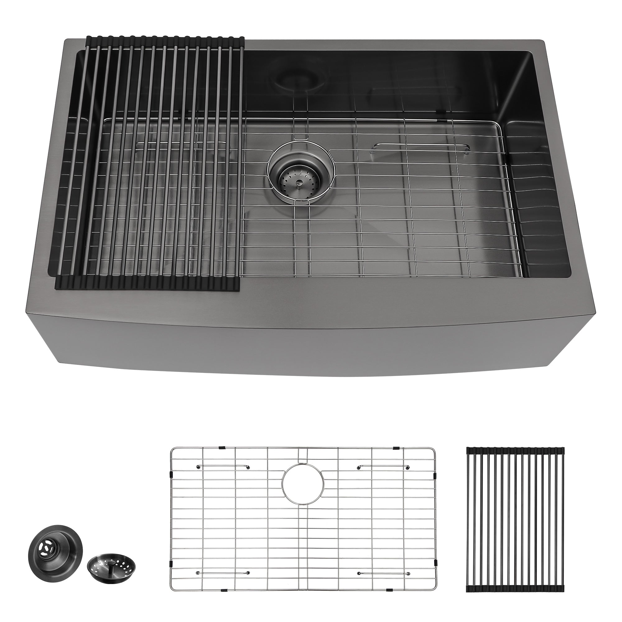 33 Inch Farmhouse Kitchen Sink Gunmetal Black Sink Apron Front Single Bowl Sink 16 Gauge Stainless Steel Kitchen Sink from Lordear