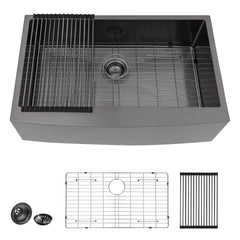 33 Inch Farmhouse Kitchen Sink Gunmetal Black Sink Apron Front Single Bowl Sink 16 Gauge Stainless Steel Kitchen Sink from Lordear