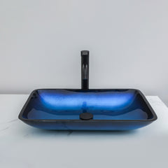 Lordear Rectangular Tempered Glass Bathroom Vessel Sink with Pop-up Drain