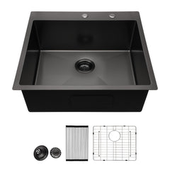 Lordear 25" x 22" Stainless Steel Drop In Gunmetal Black Single Bowl Kitchen Sink from Lordear