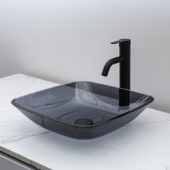 Lordear Tempered Glass Square Vessel Bathroom Sink with Drain