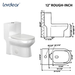 Lordear White Ceramic Water Saving One Piece Toilet with Comfort Wider Chair Seat