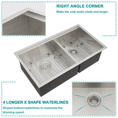 Lordear 33'' Double Bowl Undermount Low Divide Stainless Steel Workstation Kitchen Sink