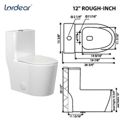 Lordear Water Efficiency White Ceramic One Piece Toilet with Comfort Wider Chair Seat