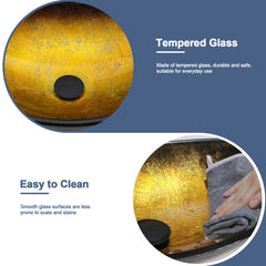 Lordear Champagne Boat Tempered Glass Bathroom Vessel Sink with Pop-up Drain