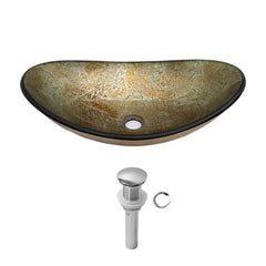 Lordear Champagne Boat Tempered Glass Bathroom Vessel Sink with Pop-up Drain