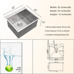 Lordear Stainless Steel Drop-in Single Bowl Deep Laundry Utility Sink from Lordear