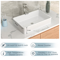 Lordear Ceramic Drop-in Rectangle Bathroom Vessel Sink