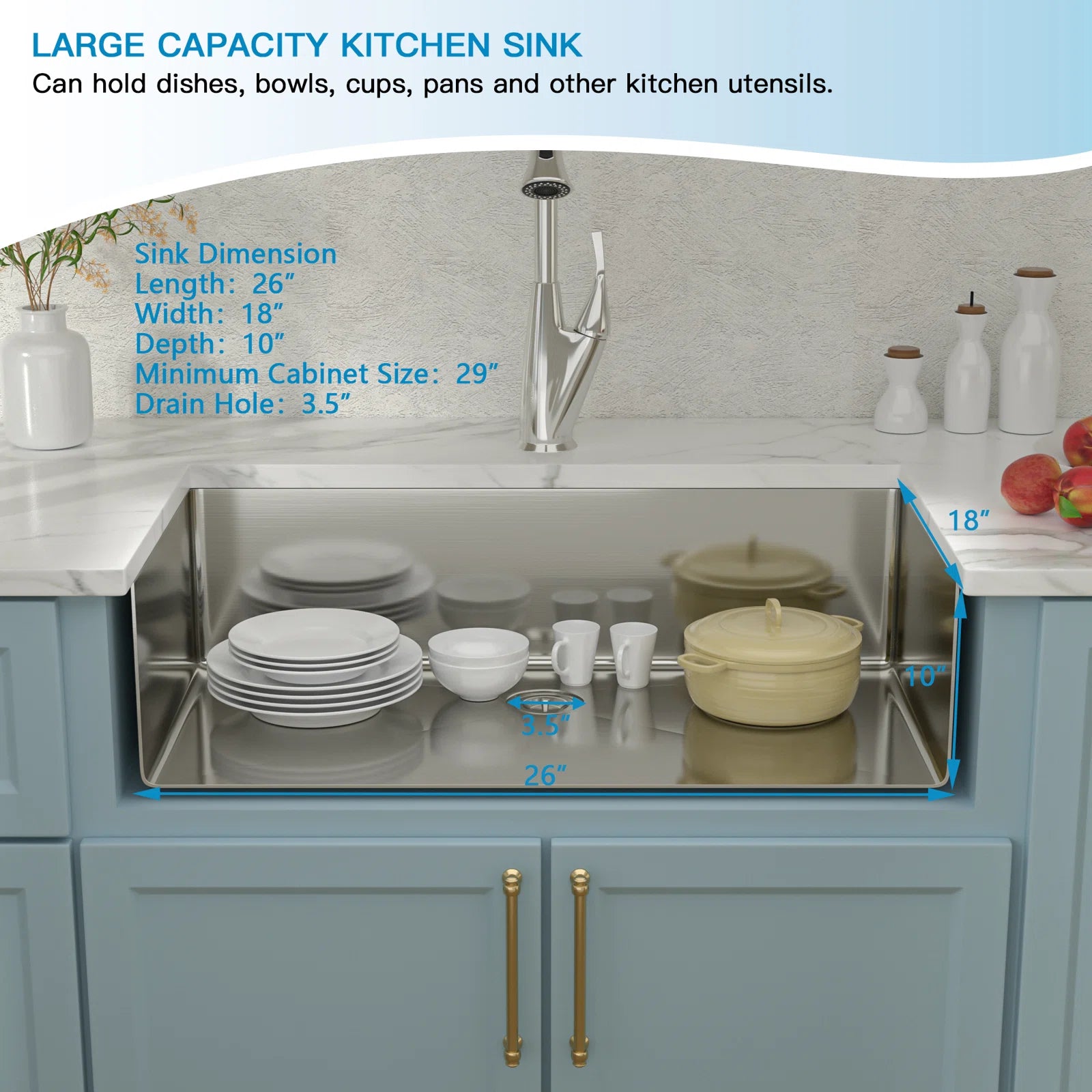 Lordear Stainless Steel Undermount Single Bowl Kitchen Sink from Lordear