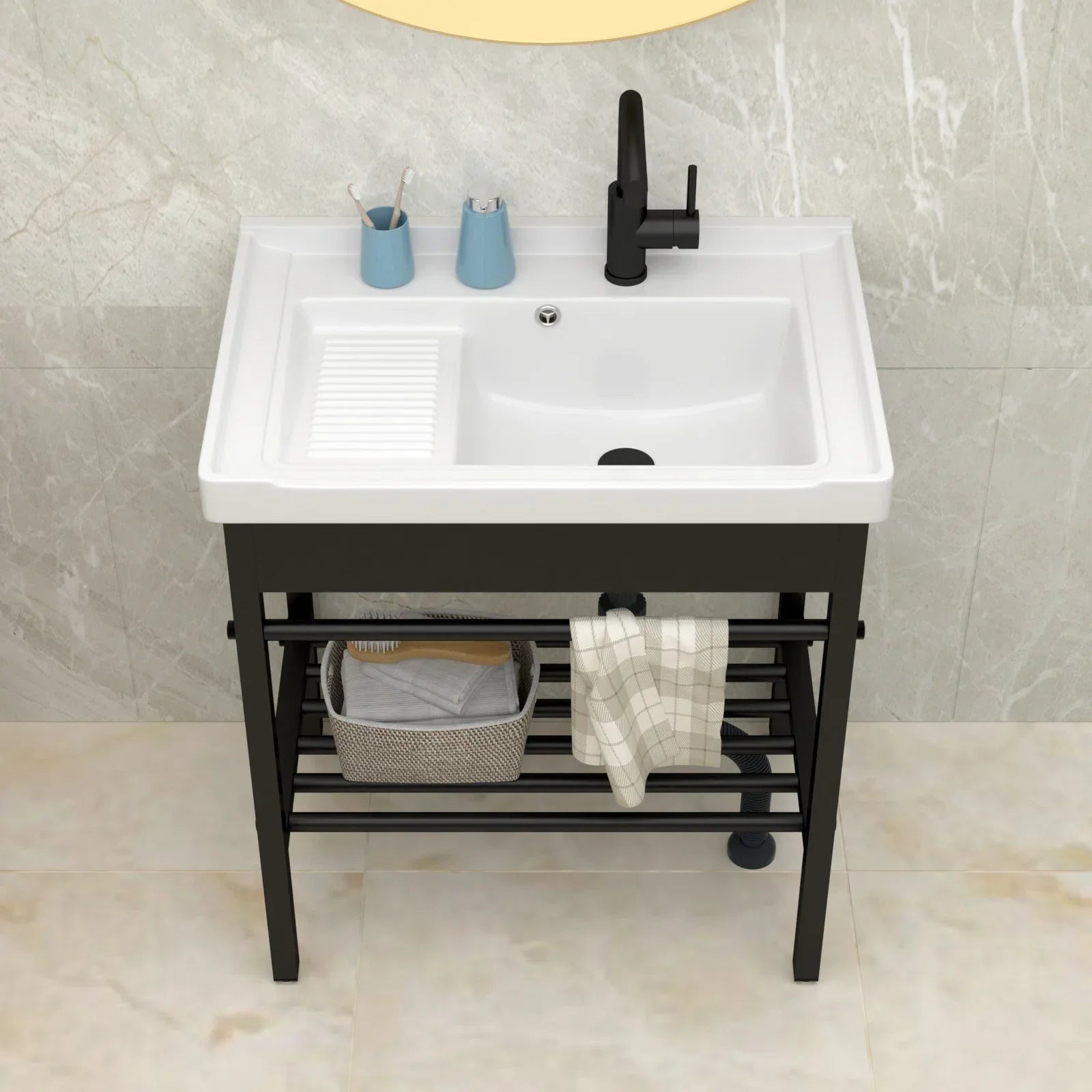 Lordear 28'' White Ceramic Console Rectangular Bathroom Laundry Sink with Pedestal Ledge from Lordear
