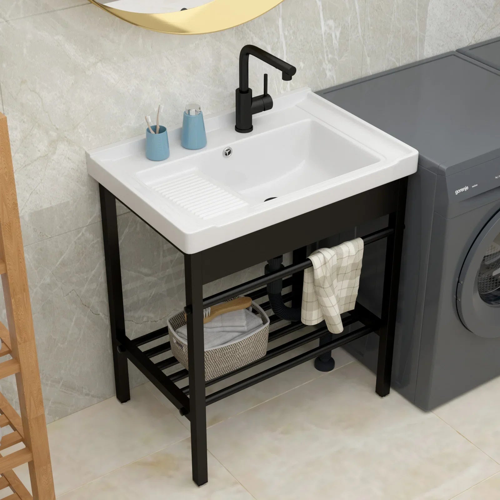 Lordear 28'' White Ceramic Console Rectangular Bathroom Laundry Sink with Pedestal Ledge from Lordear