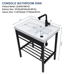 Lordear 28'' White Ceramic Console Rectangular Bathroom Laundry Sink with Pedestal Ledge from Lordear