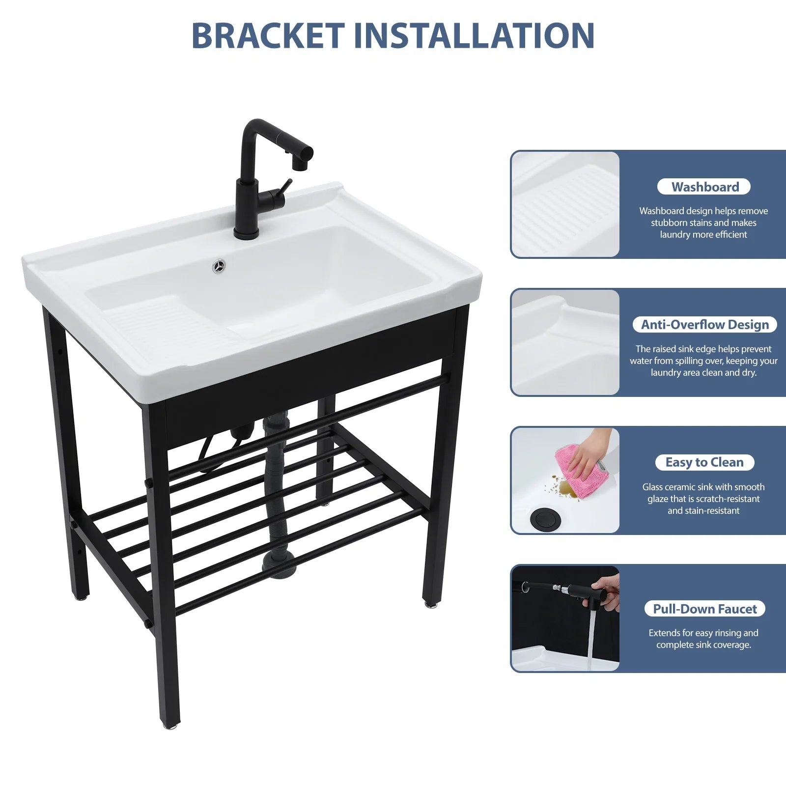 Lordear 28'' White Ceramic Console Rectangular Bathroom Laundry Sink with Pedestal Ledge from Lordear