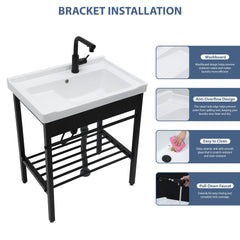 Lordear 28'' White Ceramic Console Rectangular Bathroom Laundry Sink with Pedestal Ledge from Lordear