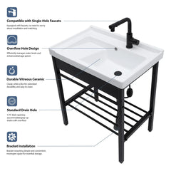 Lordear 28'' White Ceramic Console Rectangular Bathroom Laundry Sink with Pedestal Ledge from Lordear