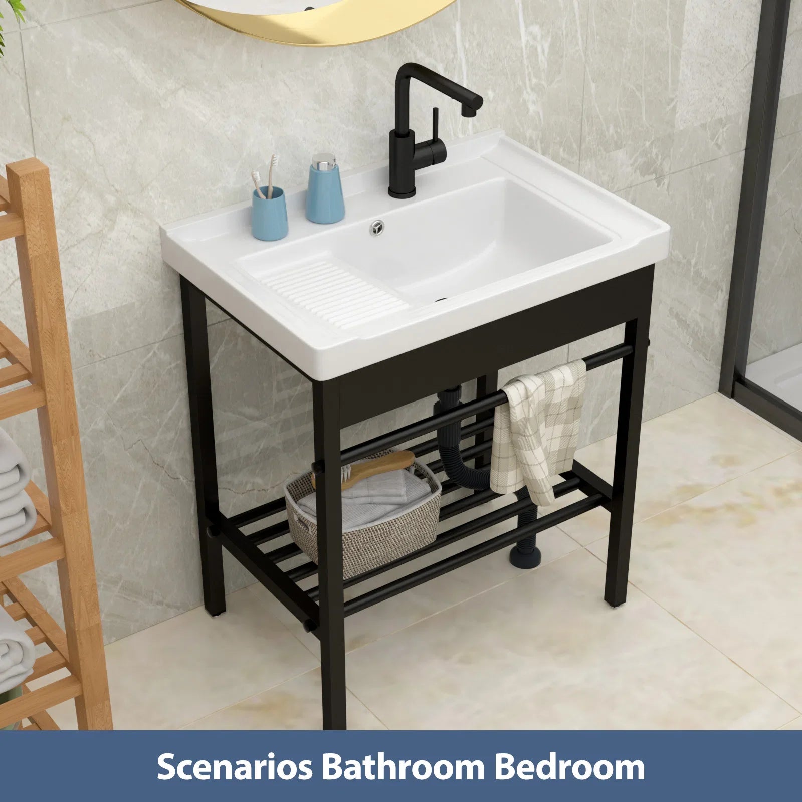 Lordear 28'' White Ceramic Console Rectangular Bathroom Laundry Sink with Pedestal Ledge from Lordear