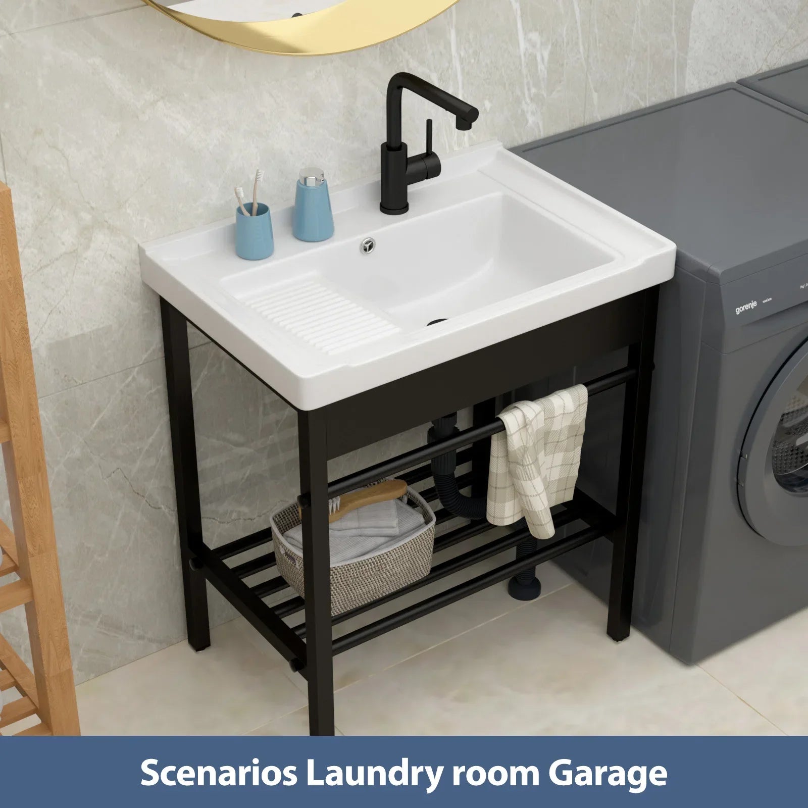 Lordear 28'' White Ceramic Console Rectangular Bathroom Laundry Sink with Pedestal Ledge from Lordear