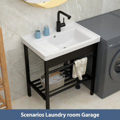 Lordear 28'' White Ceramic Console Rectangular Bathroom Laundry Sink with Pedestal Ledge from Lordear