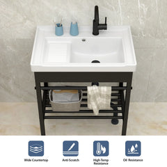 Lordear 28'' White Ceramic Console Rectangular Bathroom Laundry Sink with Pedestal Ledge from Lordear
