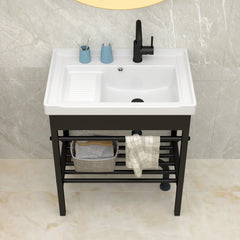 Lordear 28'' White Ceramic Console Rectangular Bathroom Laundry Sink with Pedestal Ledge from Lordear