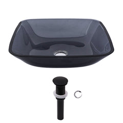 Lordear Tempered Glass Square Vessel Bathroom Sink with Drain