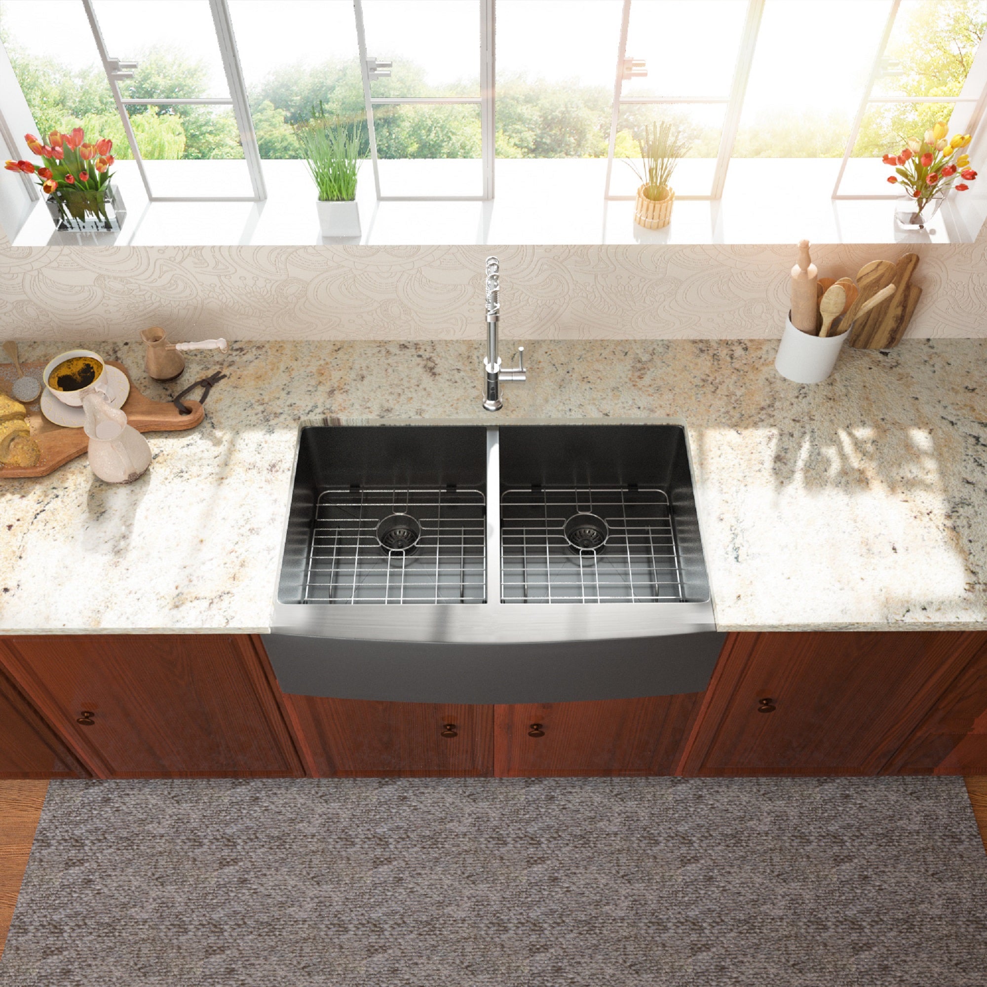 Lordear 36'' Stainless Steel Gunmetal Black Apron Front Double Bowl Farmhouse Kitchen Sink from Lordear