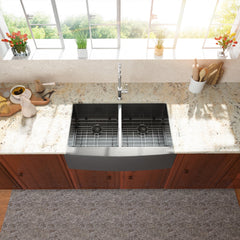 Lordear 36'' Stainless Steel Gunmetal Black Apron Front Double Bowl Farmhouse Kitchen Sink from Lordear