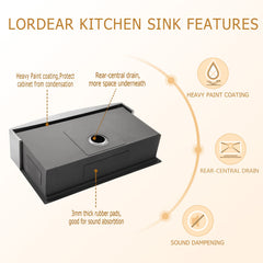 Lordear 33" Stainless Steel Single Bowl Apron Front Workstation Farmhouse Kitchen Sink from Lordear