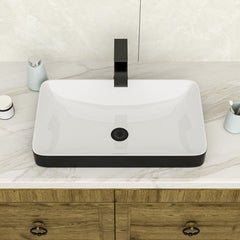 Lordear 19'' x 12'' White Ceramic Semi Recessed Rectangular Bathroom Vessel Sink