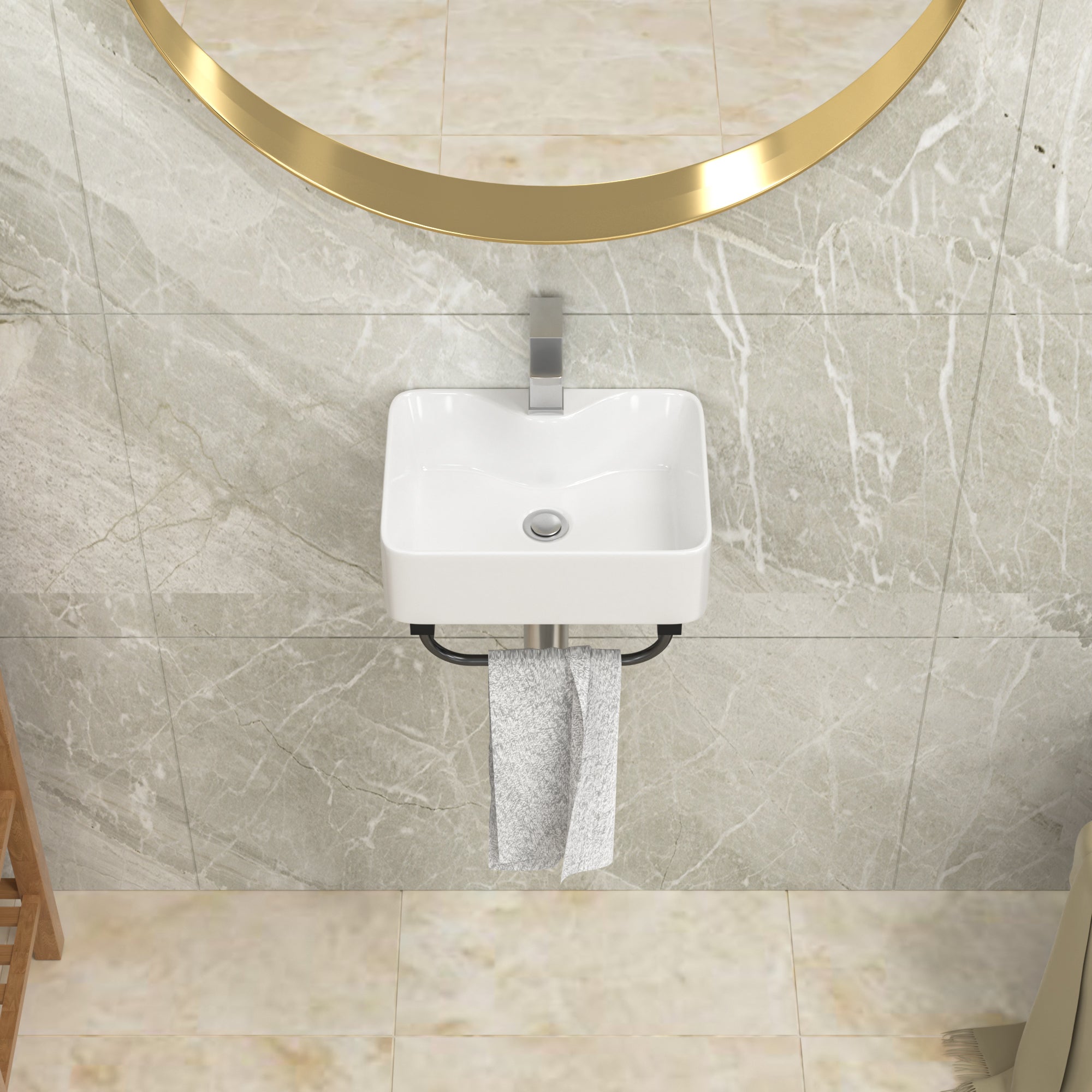 Lordear 16'' x 12'' White Ceramic Wall Mounted Bathroom Sink with Towel Rack from Lordear