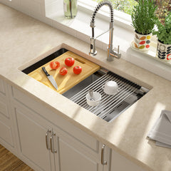 Lordear Patent 33'' Undermount Single Bowl Stainless Steel Workstation Kitchen Sink