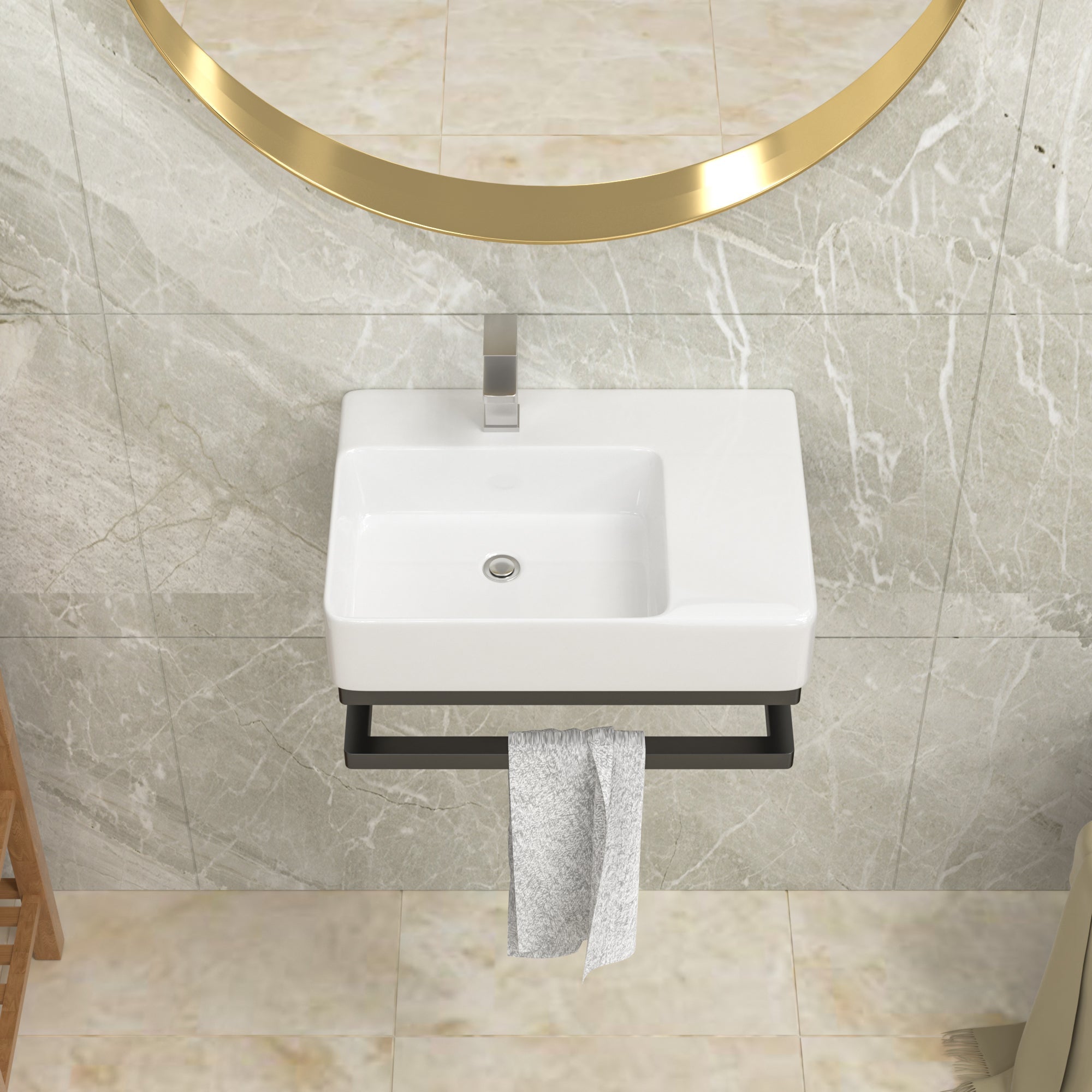 Lordear 23.25'' x 16.5'' White Ceramic Wall Mounted Bathroom Sink with Towel Rack  from Lordear