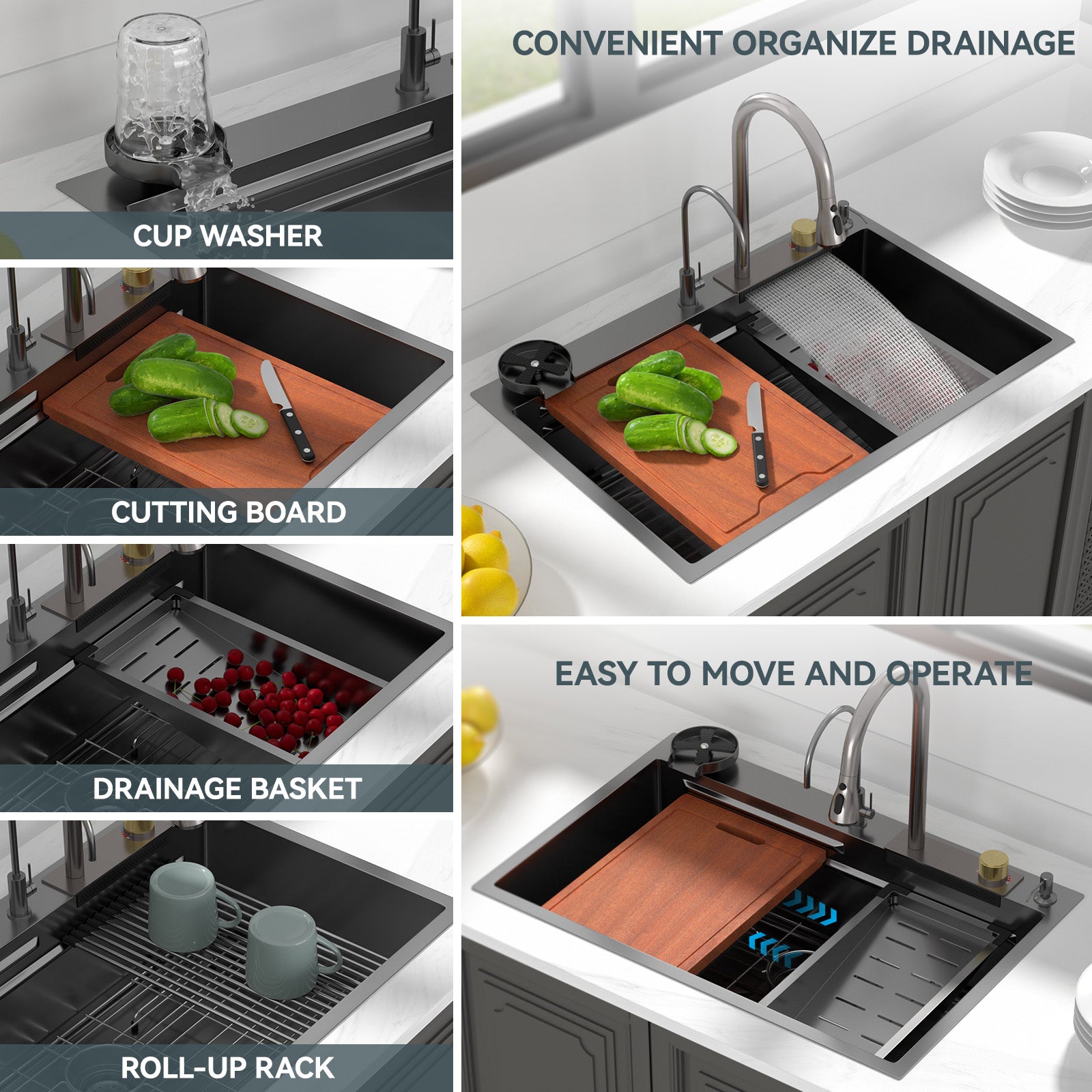 Lordear 33'' Stainless Steel Drop In Waterfall Single Bowl Workstation Kitchen Sink  from Lordear