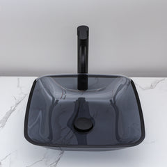 Lordear Tempered Glass Square Vessel Bathroom Sink with Drain
